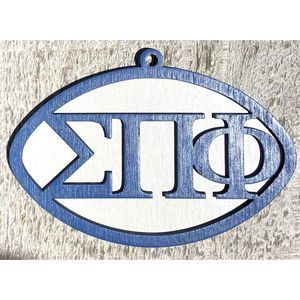 Painted Wood Ornament - 4" Sigma Pi Phi - Blue over White - #191-1332
